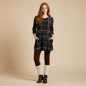 Alembika Windowpane Mineral Wash 3/4 Sleeve Pocket  Tunic